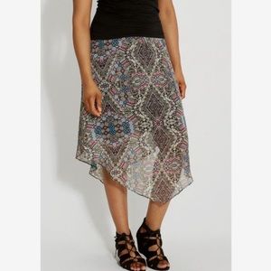 Maurices Multicolor & Multi Print Pull On Stretch Waist Chiffon Midi Skirt